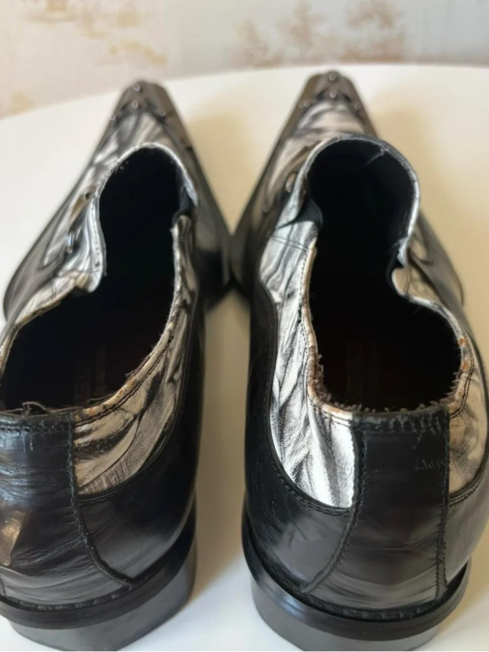 Fiesso by Aurelio Garcia Y2K Black Goth Metal Toe Leather Loafer Shoes 43